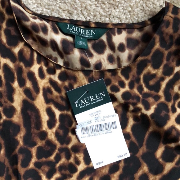 New Lauren Ralph Lauren Leopard sleeveless shirt top small black brown small - Picture 6 of 9